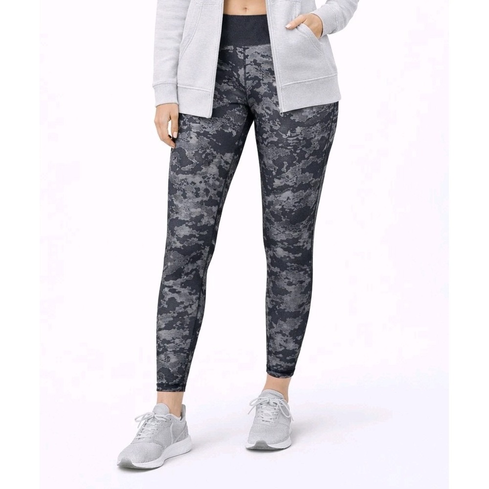AnyBody Leggings Womens Medium Grey Black Camouflage Stretch Jersey Knit